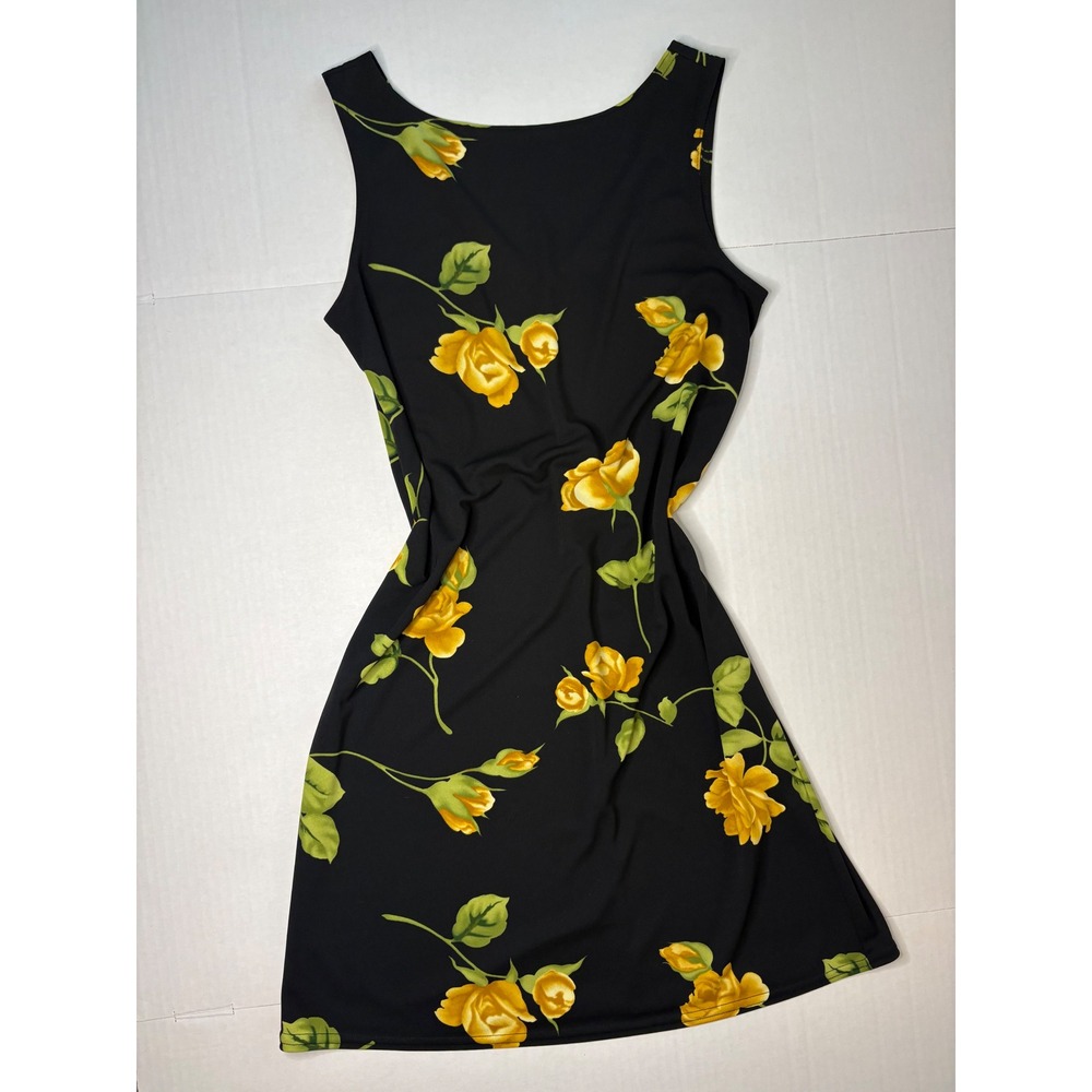 Y2K G.A.S. Co. Yellow Rose Print Scoop Neck Sleeveless Sheath Dress